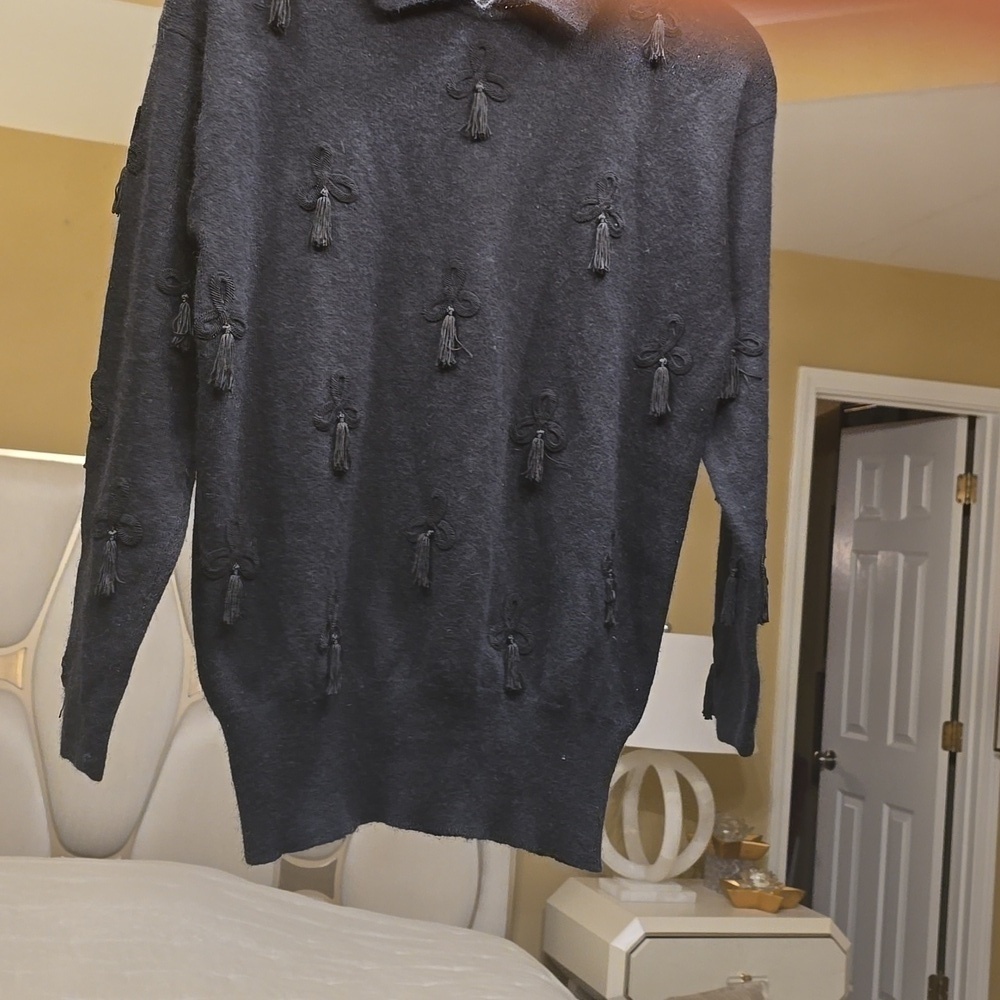 Liz Clairbone Collection Wool Sweater with Tassel Accents